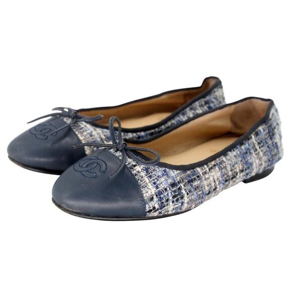 Chanel Tweed 37c Classic Leather Ballerina Ballet Flats CC-S0207P-C004 - Picture 4 of 11